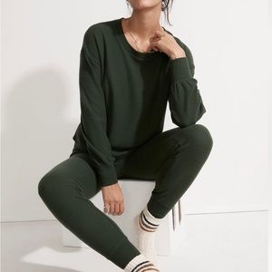 Waffle Knit Long Pajama Set in Green